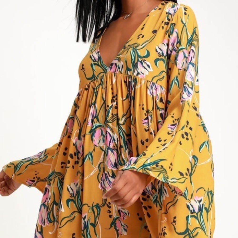 NWT Free People Golden yellow floral tunic